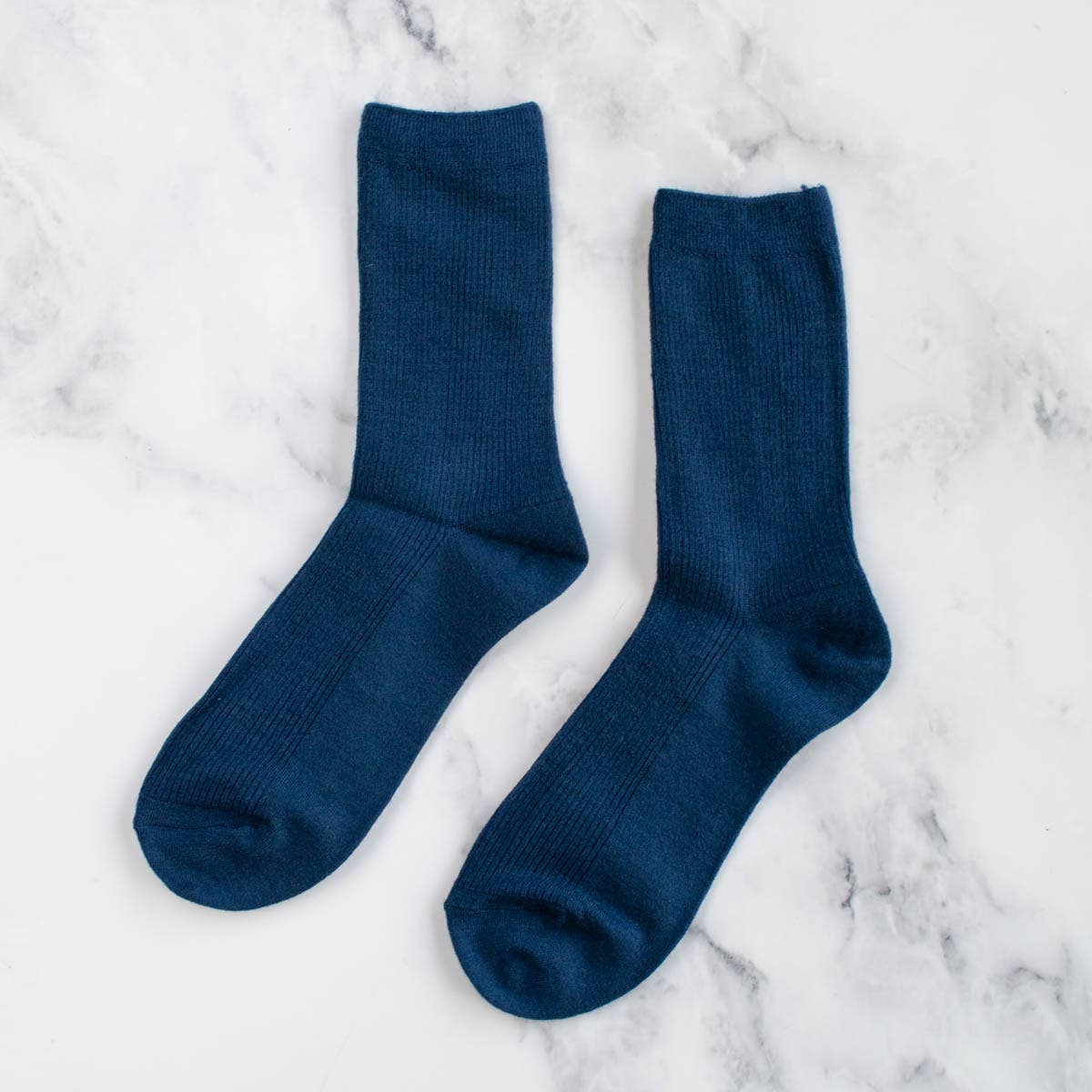 Solid Color Wool Blend Casual Socks: Navy Fall-Winter Tiepology