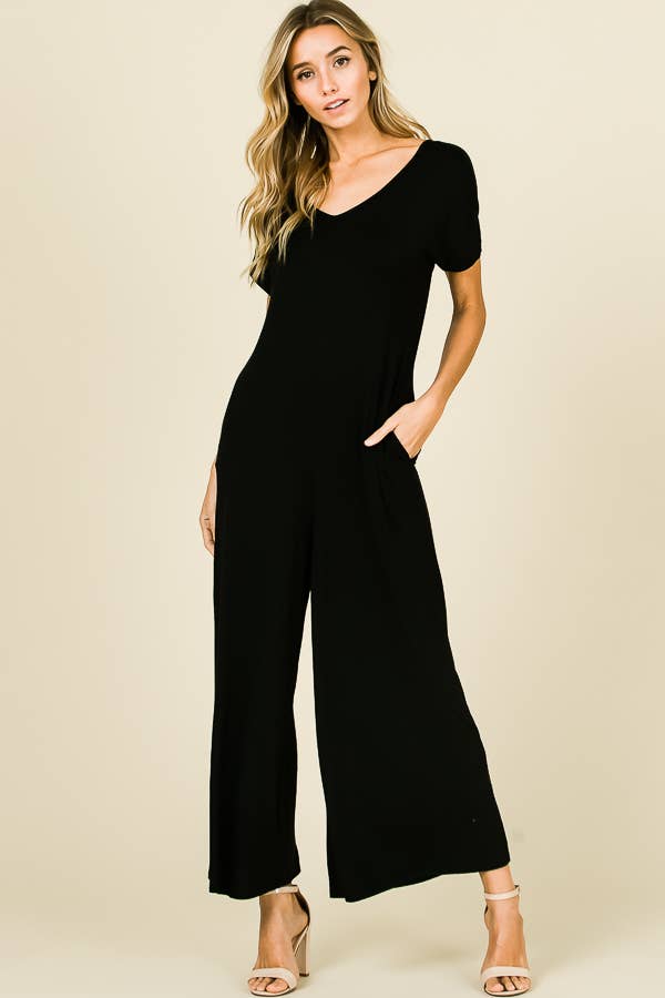 Short Sleeve Jumpsuit With Pockets Spring-Summer Fashion Nest
