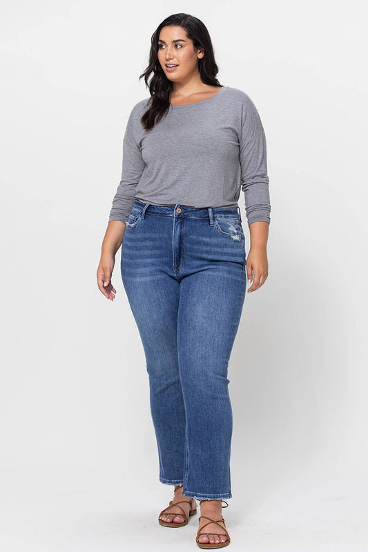 PLUS SIZE LEONA HIGH RISE ANKLE SLIM STRAIGHT JEAN  VERVET by Flying Monkey