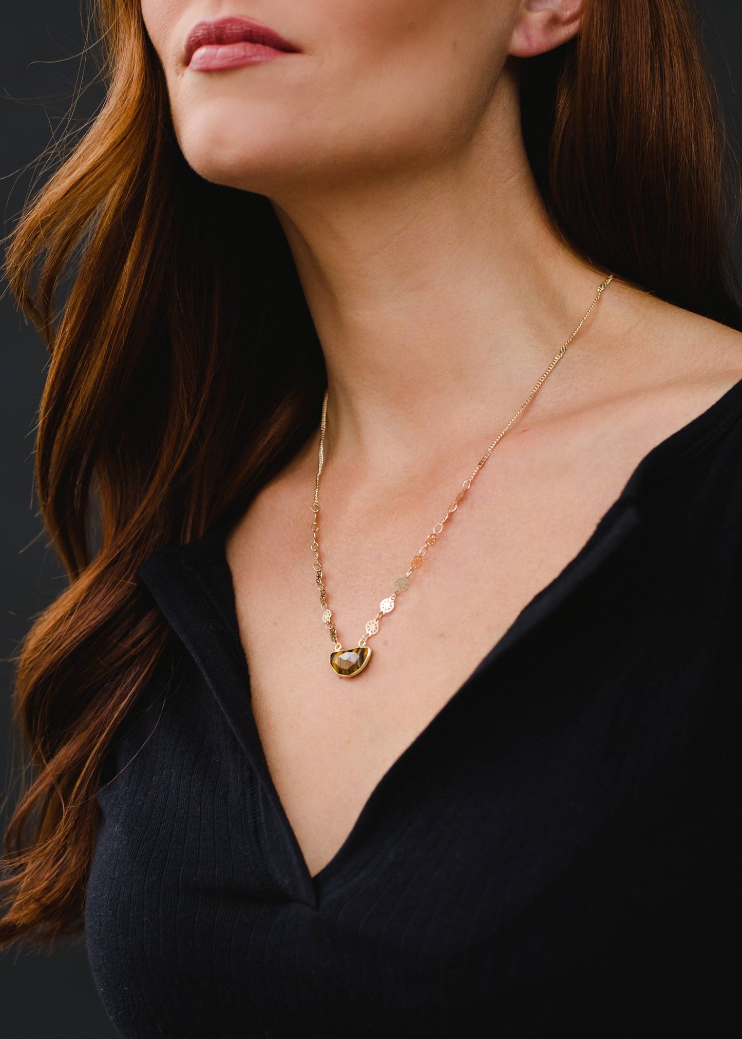 Gold Necklace with Brown Stone Pendant Fall-Winter Panache Apparel Co.