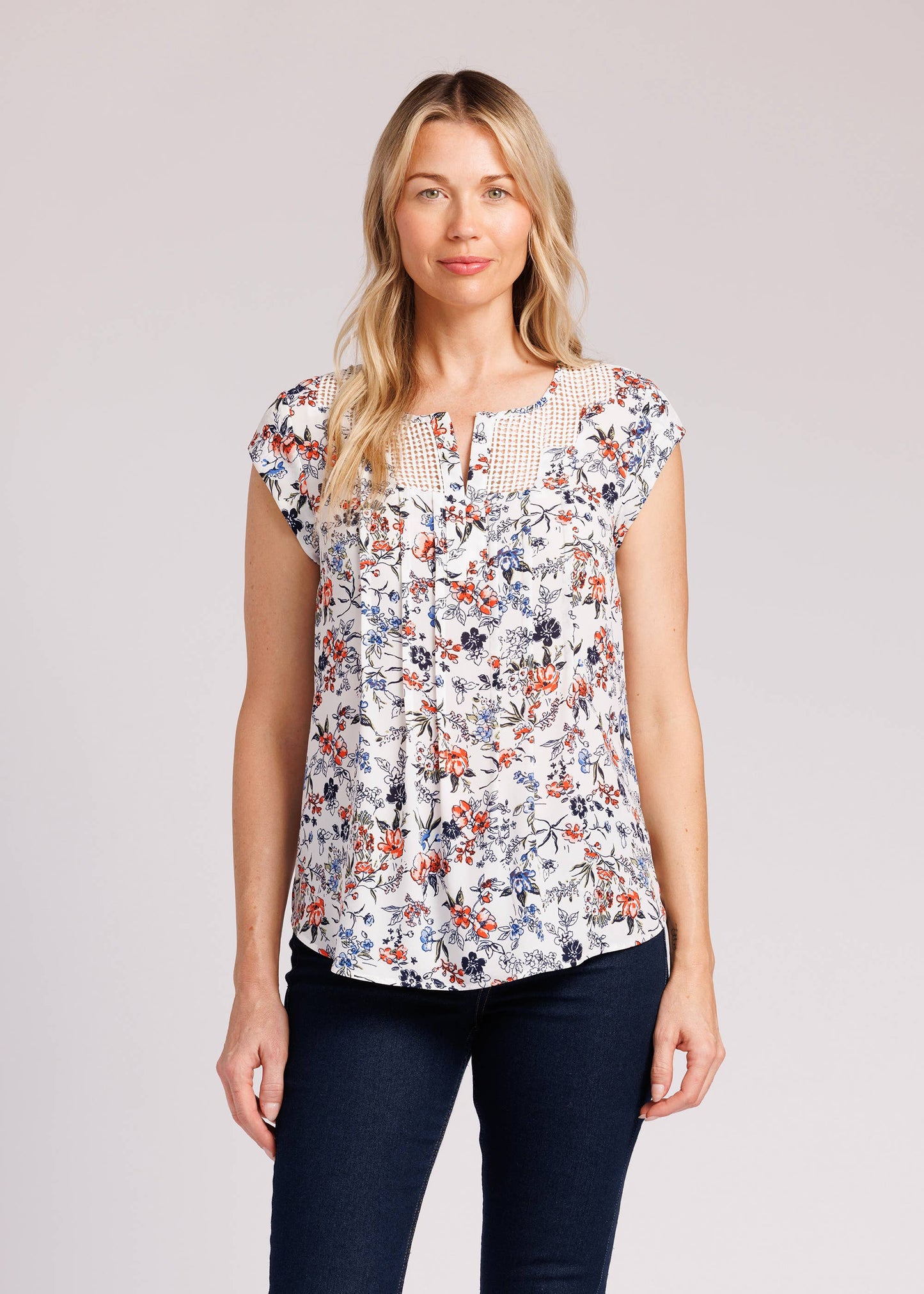 Jaelyn Short Sleeve Blouse with Embroidered Yoke Spring-Summer Daniel Rainn