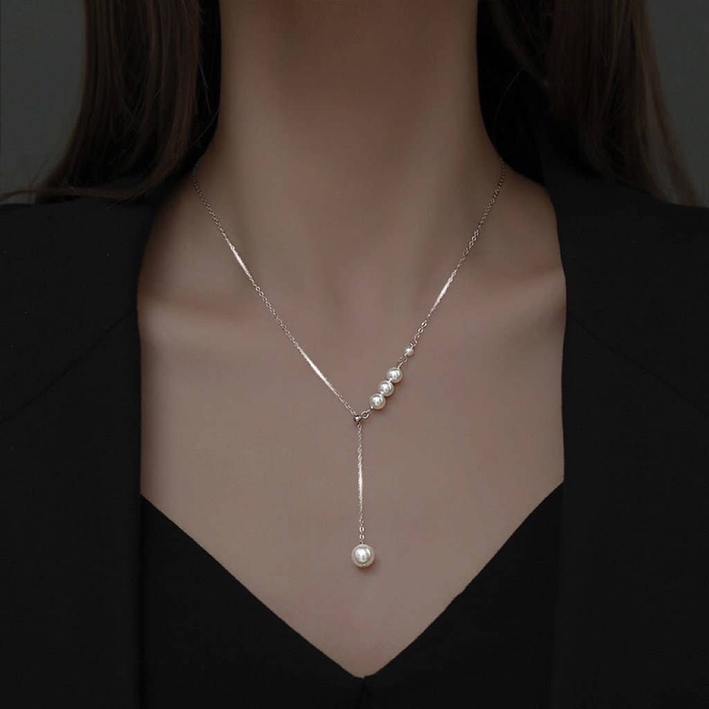 Simple Elegant Pearl Pendant Necklace in 925 Sterling Silver Core Perimade & Co. LLC