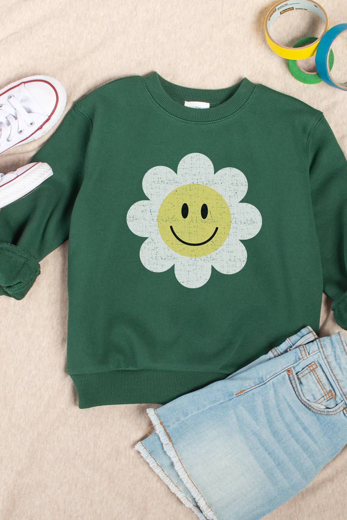 GIRLS SMILE DAISY FACE GRAPHIC SWEATSHIRTS Spring-Summer ppeppi