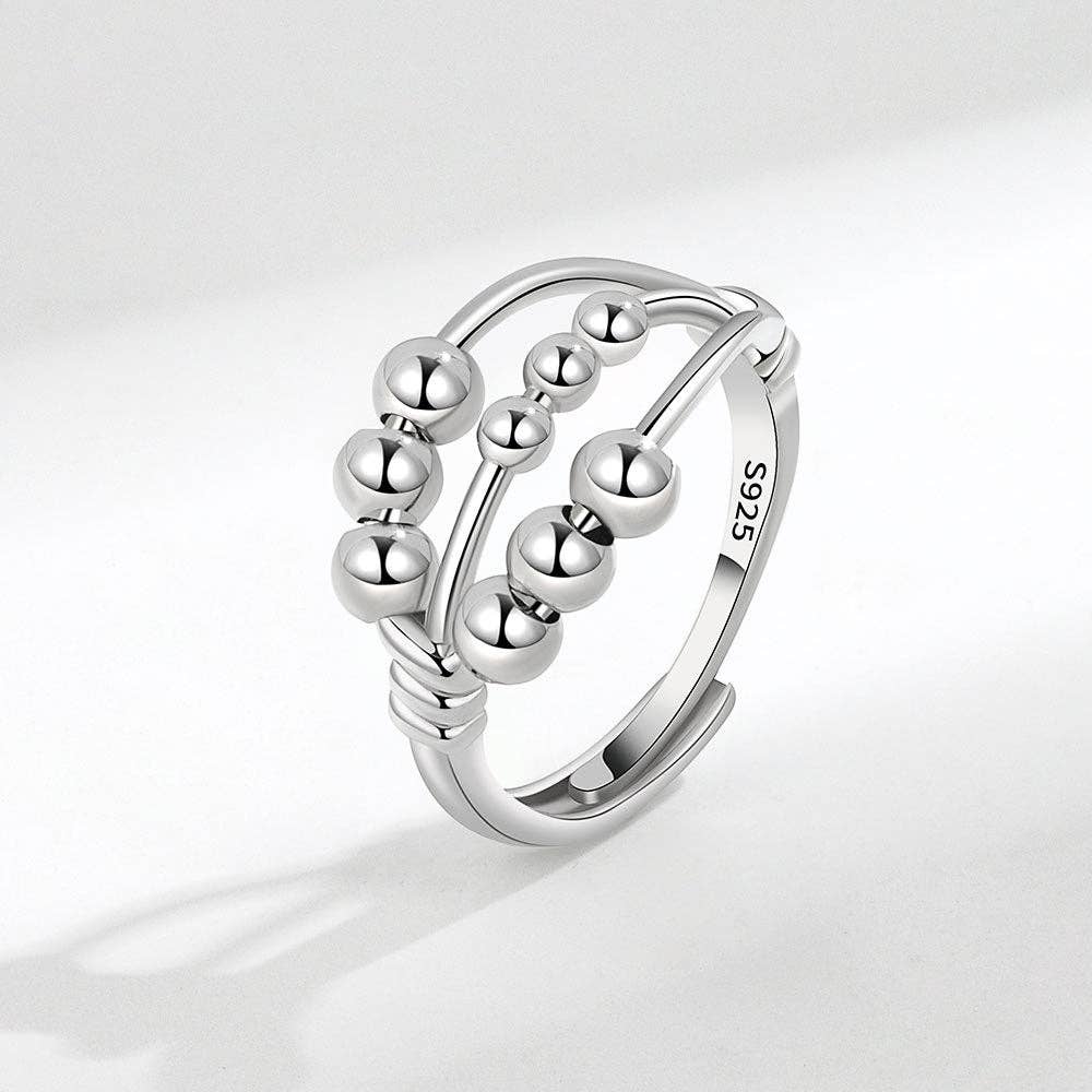Bead Anxiety Fidget Spinner Ring in 925 Sterling Silver Core Perimade & Co. LLC
