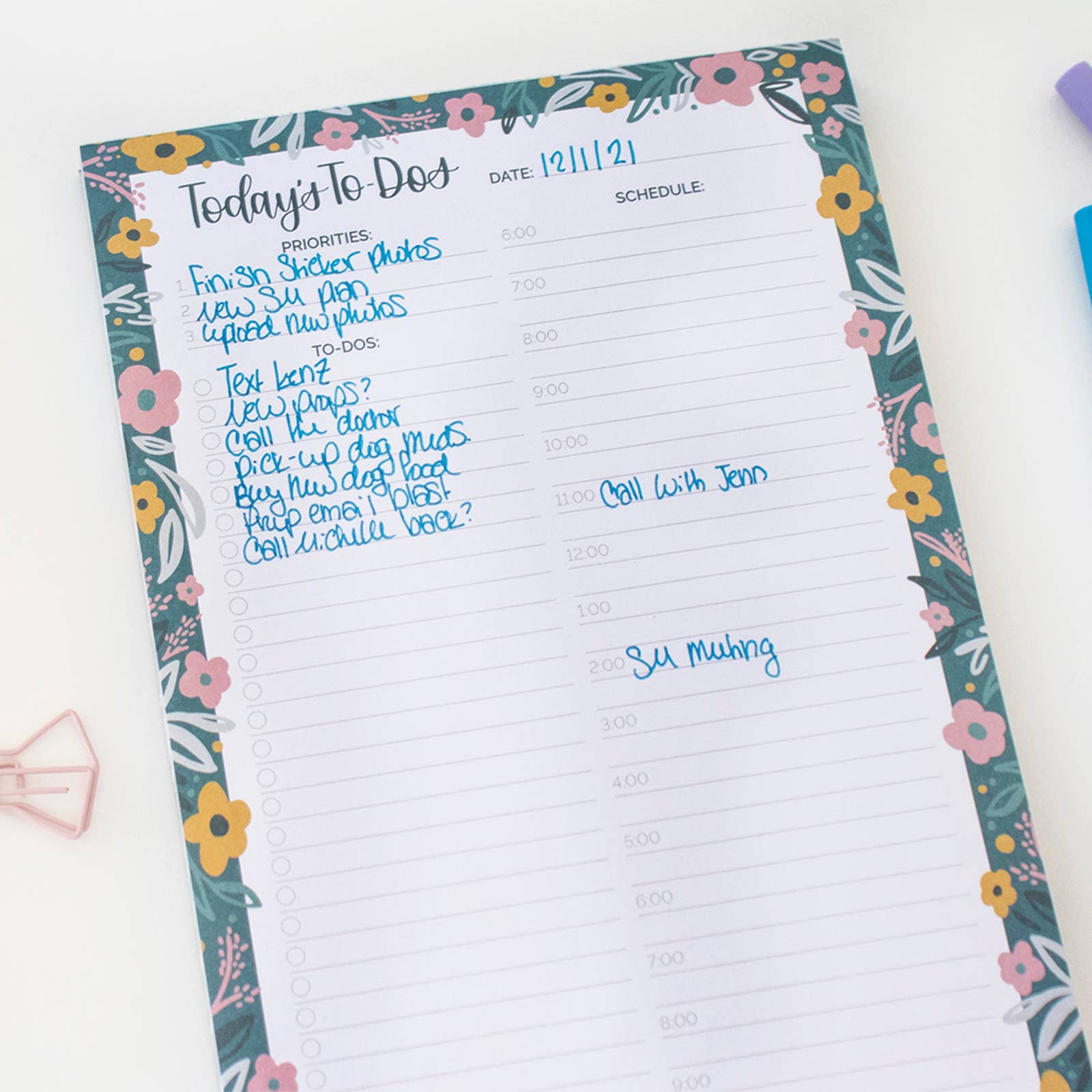 6x9 Timed Daily Planning Pad, Choose Design: Garden Blooms Core bloom daily planners