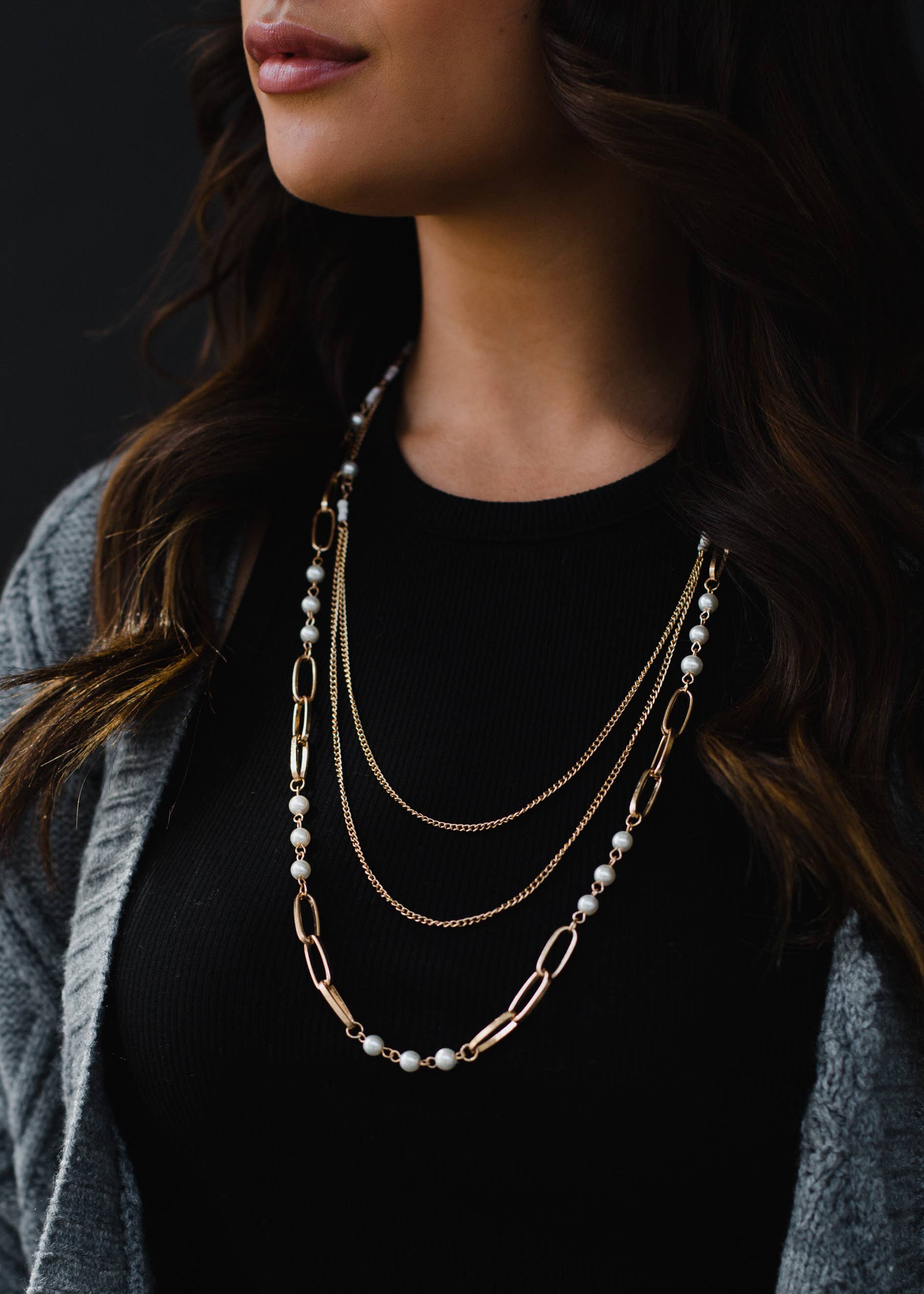 Gold & White Beaded Layered Necklace Fall-Winter Panache Apparel Co.