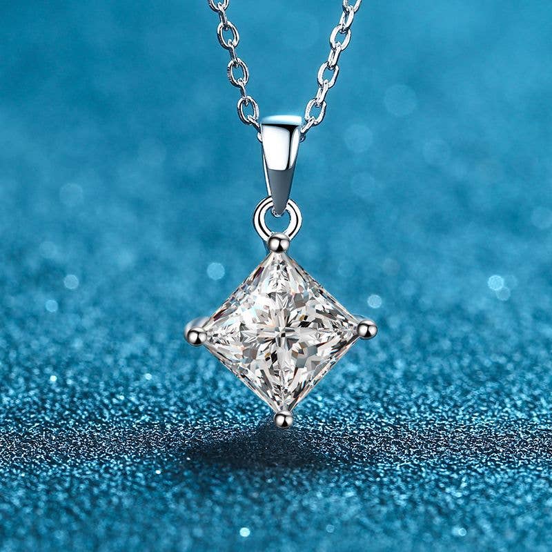 Four-Prong Square Moissanite Necklace in 925 Sterling Silver: 1.0 ct Core Perimade & Co. LLC