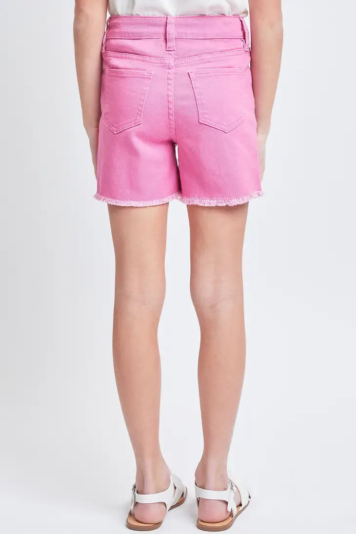 Girls High-Rise Color Twill Shorts With Fray Hem Spring-Summer YMI