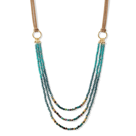 Triple Layer Beaded Necklace with Suede Accent Spring-Summer Splendid Iris