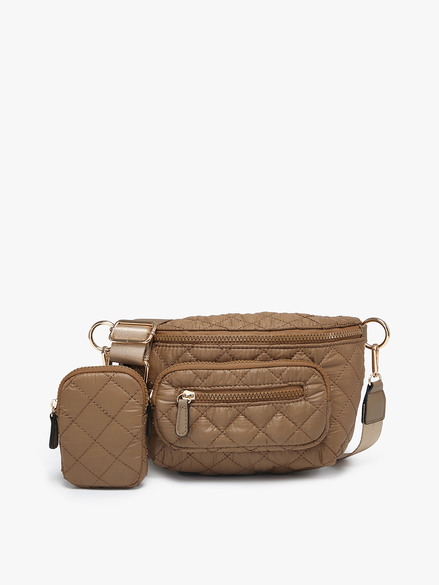Arianna Quilted Nylon Belt Bag w/ Pouch: Tan Fall-Winter Jen & Co.
