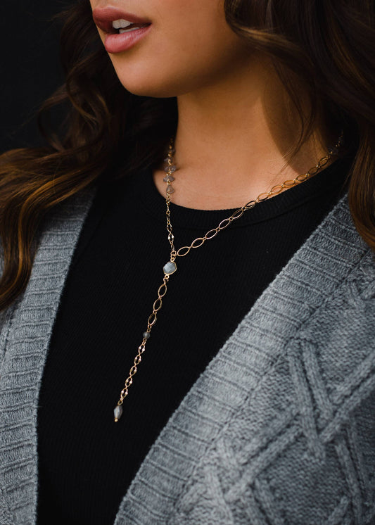 Gold & Gray Lariat Necklace Fall-Winter Panache Apparel Co.