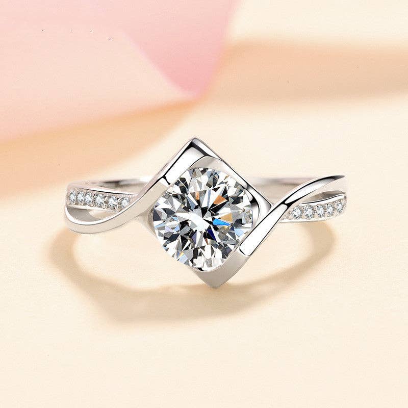 Moissanite Pave Engagement Ring in 925 Sterling Silver: 1.0 ct Core Perimade & Co. LLC