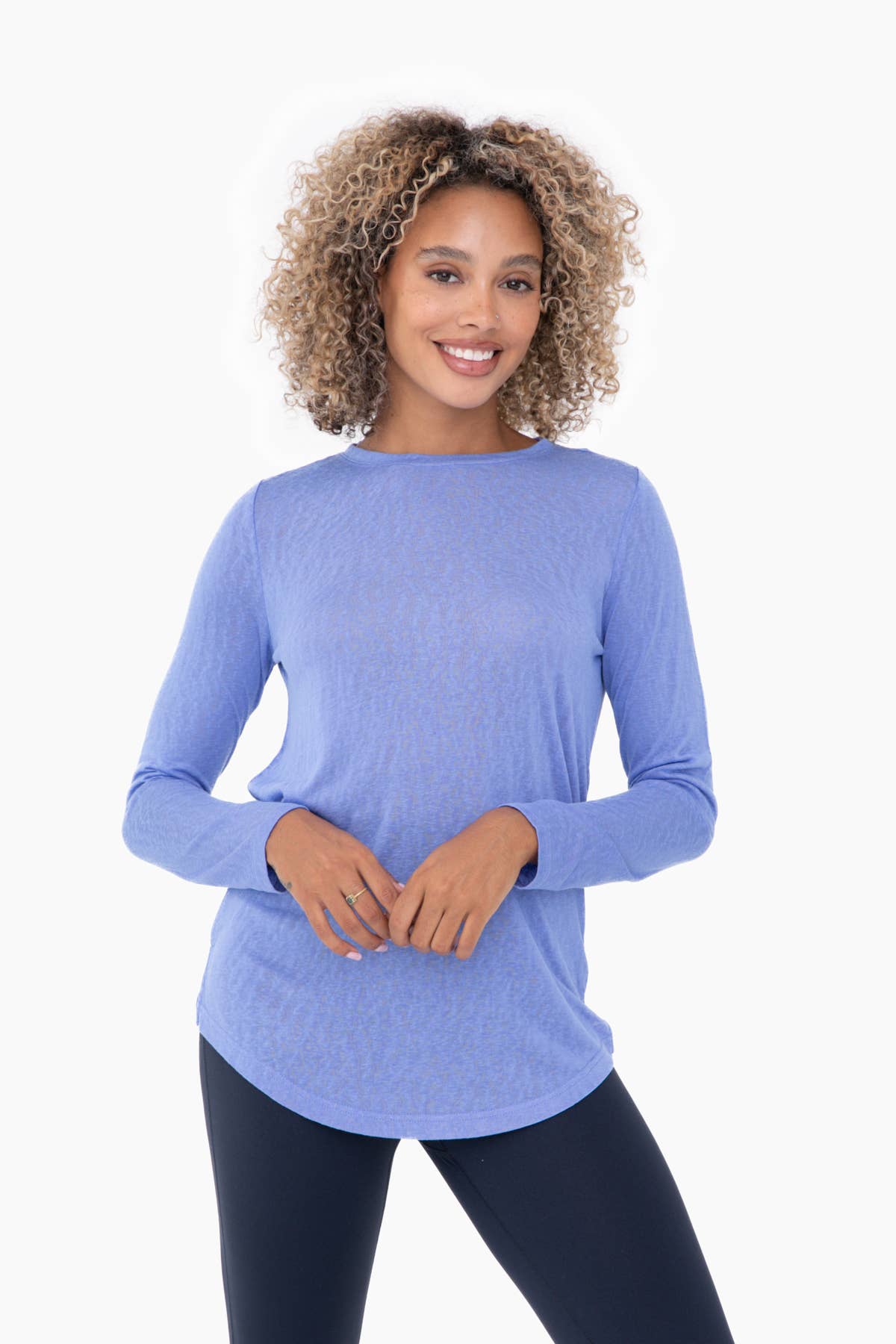 Modal-Blend Crew Neck Long Sleeve Tee: BLUE 24 Spring-Summer Mono B