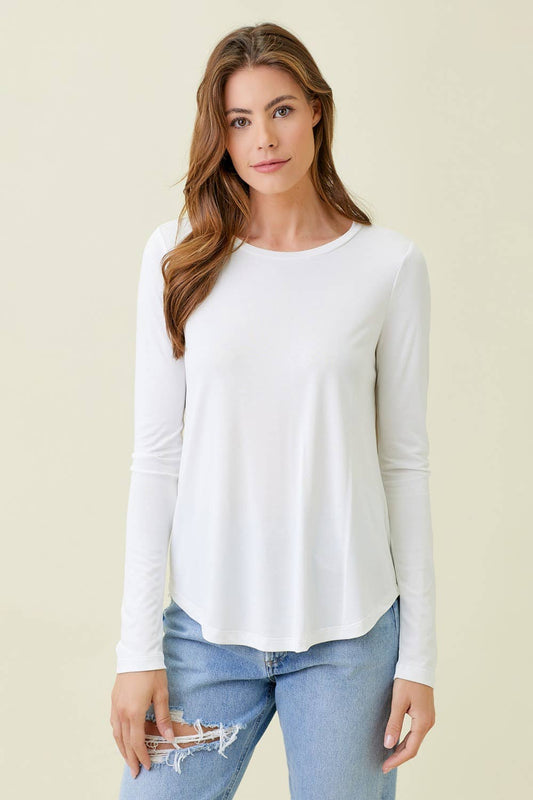 White Long Sleeve Modal Top Fall-Winter Mystree