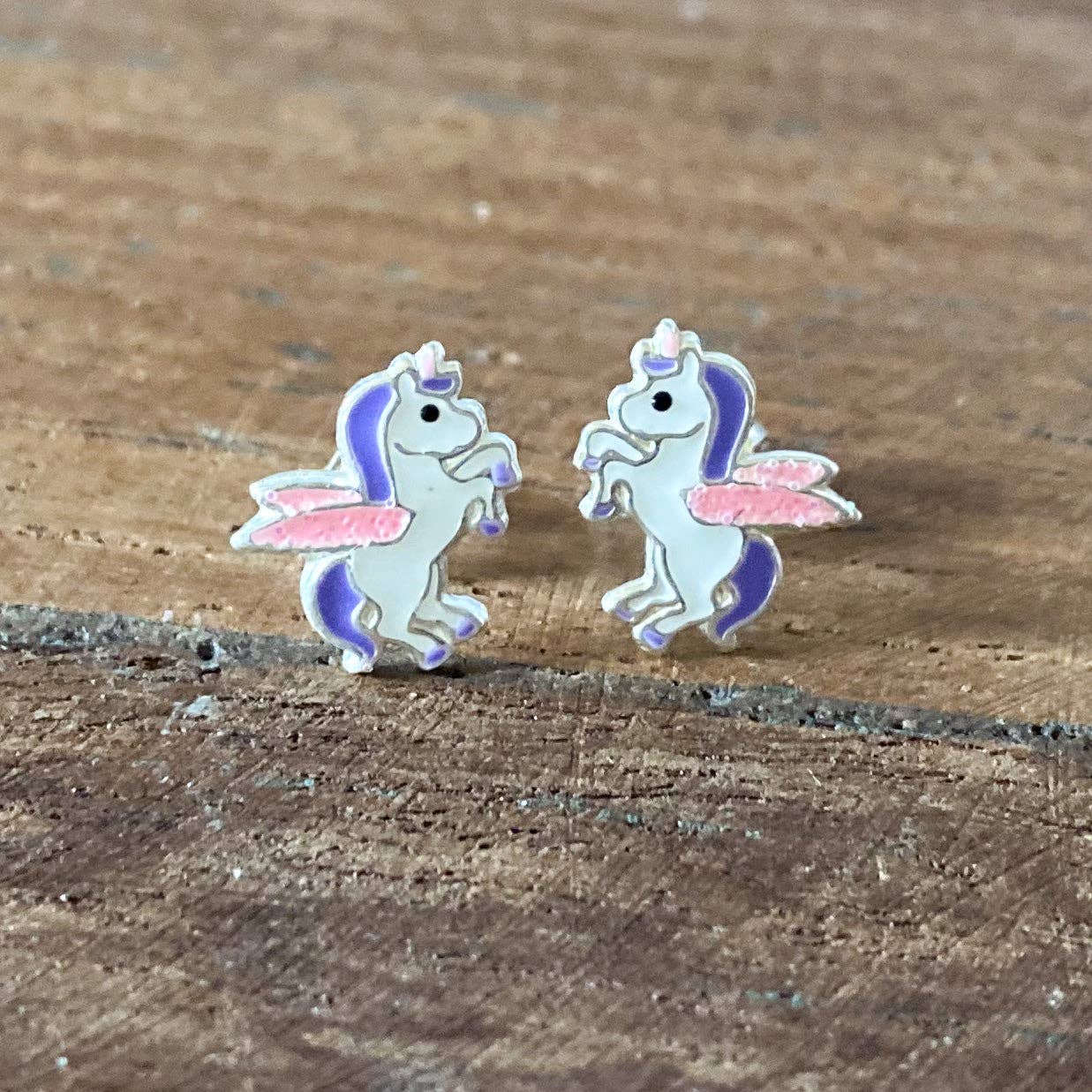 Girls Standing Purple Unicorn Earrings Spring-Summer Pecan Creek Designs