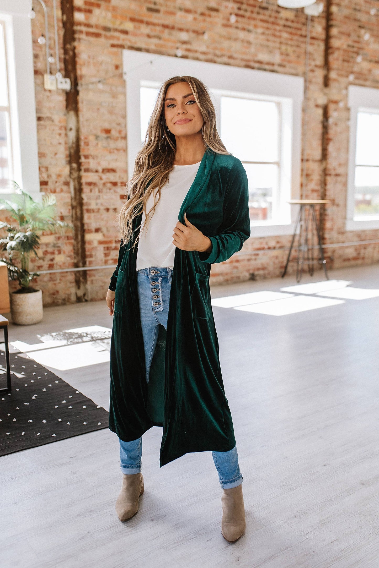 Green Eve Velvet Long Cardigan Fall-Winter Liam & Company