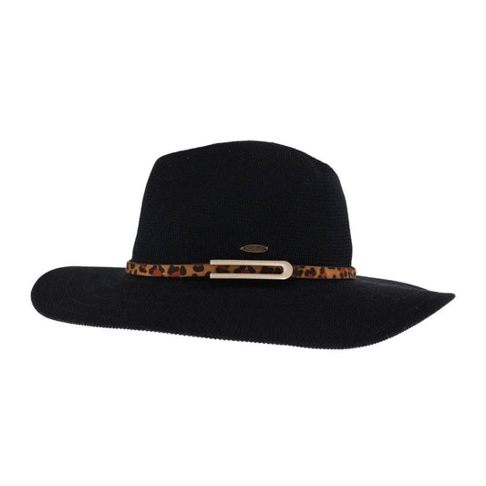 Black Knit Leopard Buckle Band C.C Panama Hat Spring-Summer C.C Beanie