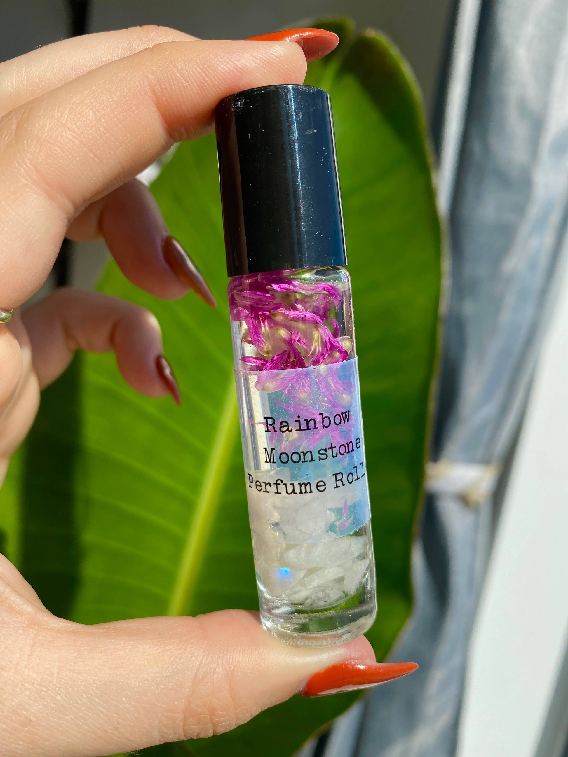Rainbow Moonstone Crystal Perfume Roller Core Sapphire & Sage