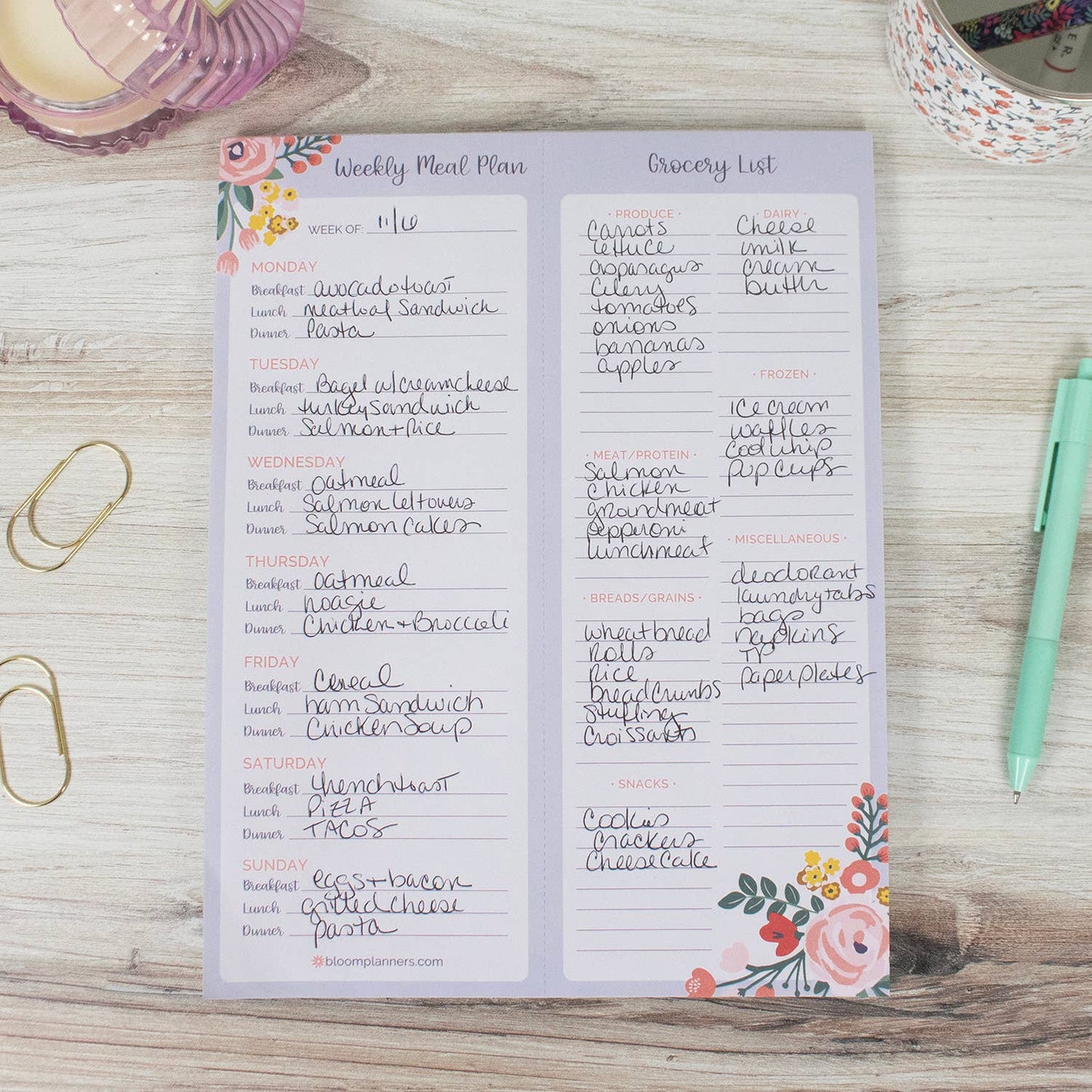 Meal and Grocery Planner Pad Core bloom daily planners