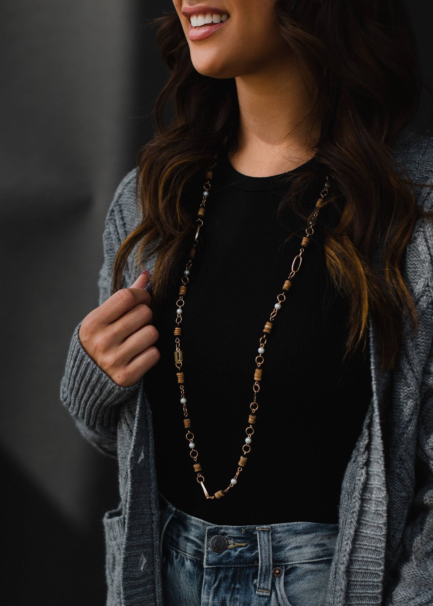 Gold & Neutral Beaded Long Necklace Fall-Winter Panache Apparel Co.