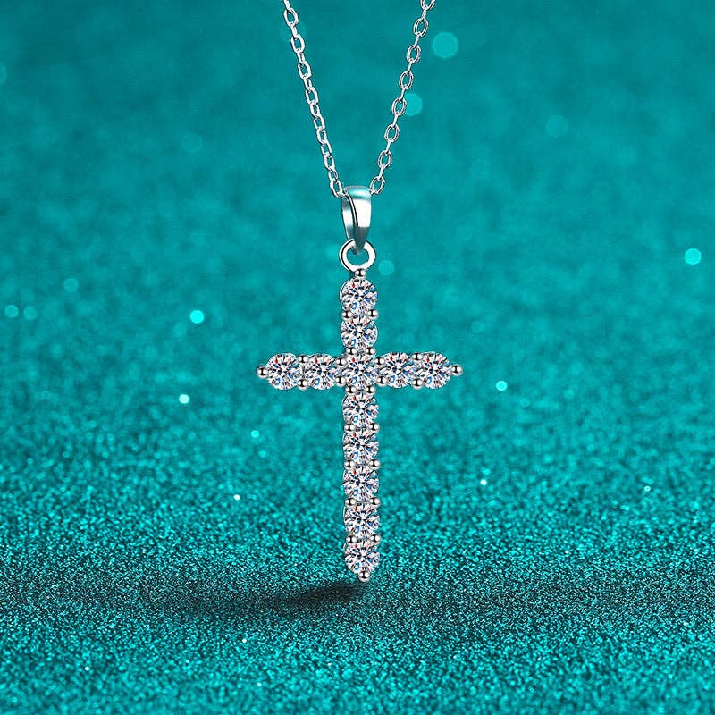 Moissanite Cross Pendant Necklace in 925 Sterling Silver: 3.6 ct Core Perimade & Co. LLC