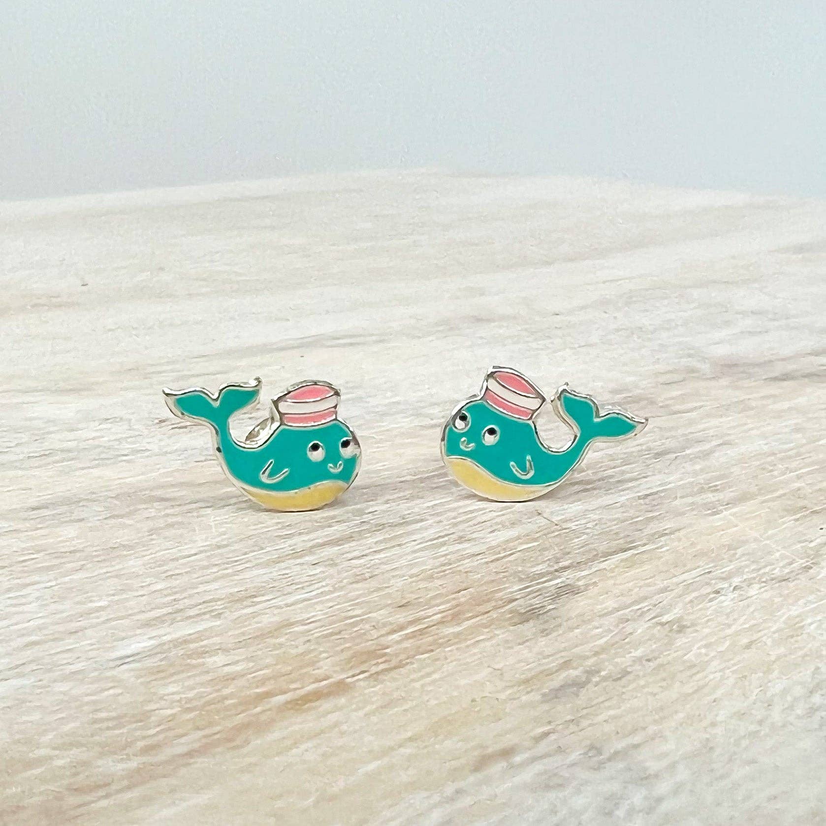 Girls Teal Whale Sterling Silver Earrings Spring-Summer Pecan Creek Designs