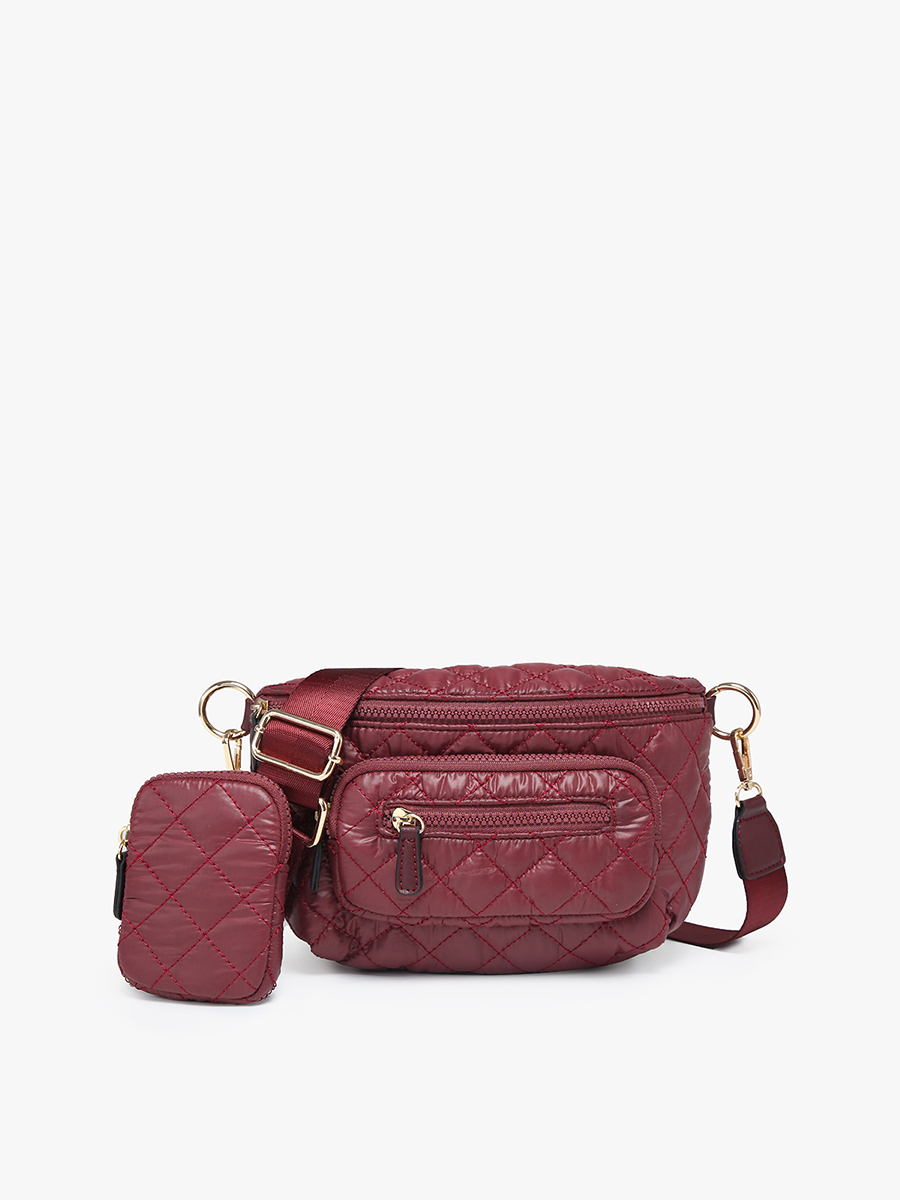 Arianna Quilted Nylon Belt Bag w/ Pouch: Wine Fall-Winter Jen & Co.