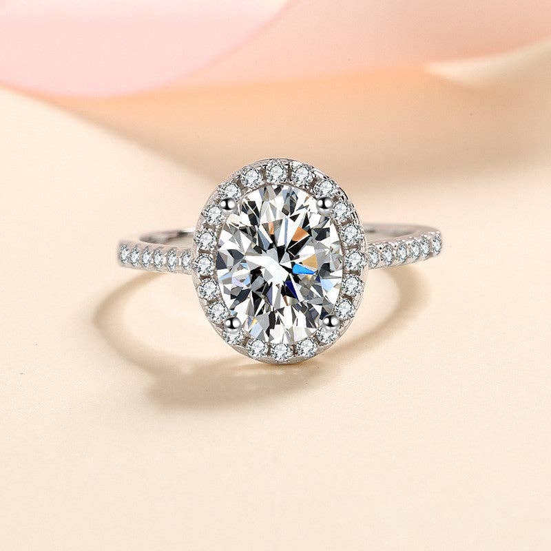 Oval Moissanite Halo Engagement Ring in 925 Sterling Silver Core Perimade & Co. LLC