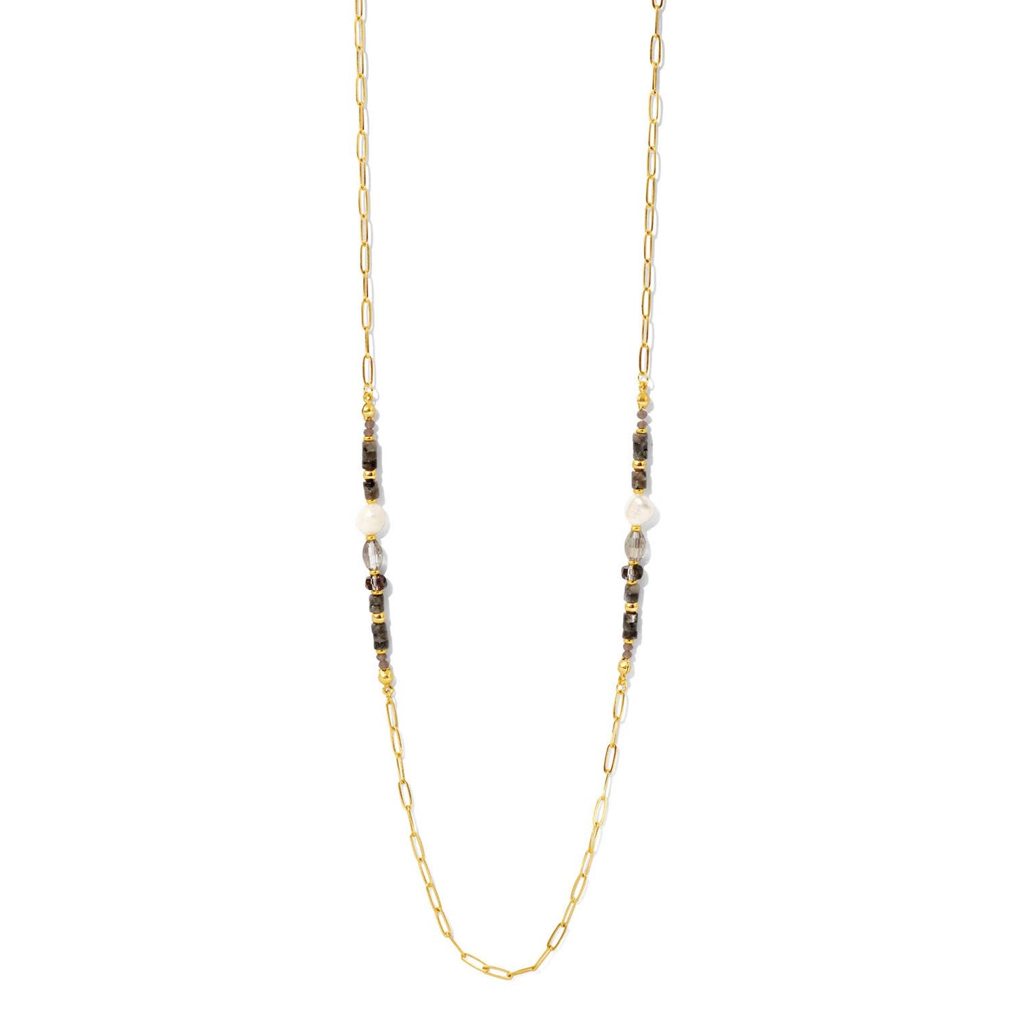 Gold Long Necklace with Pearl and Stones Accents Core Splendid Iris