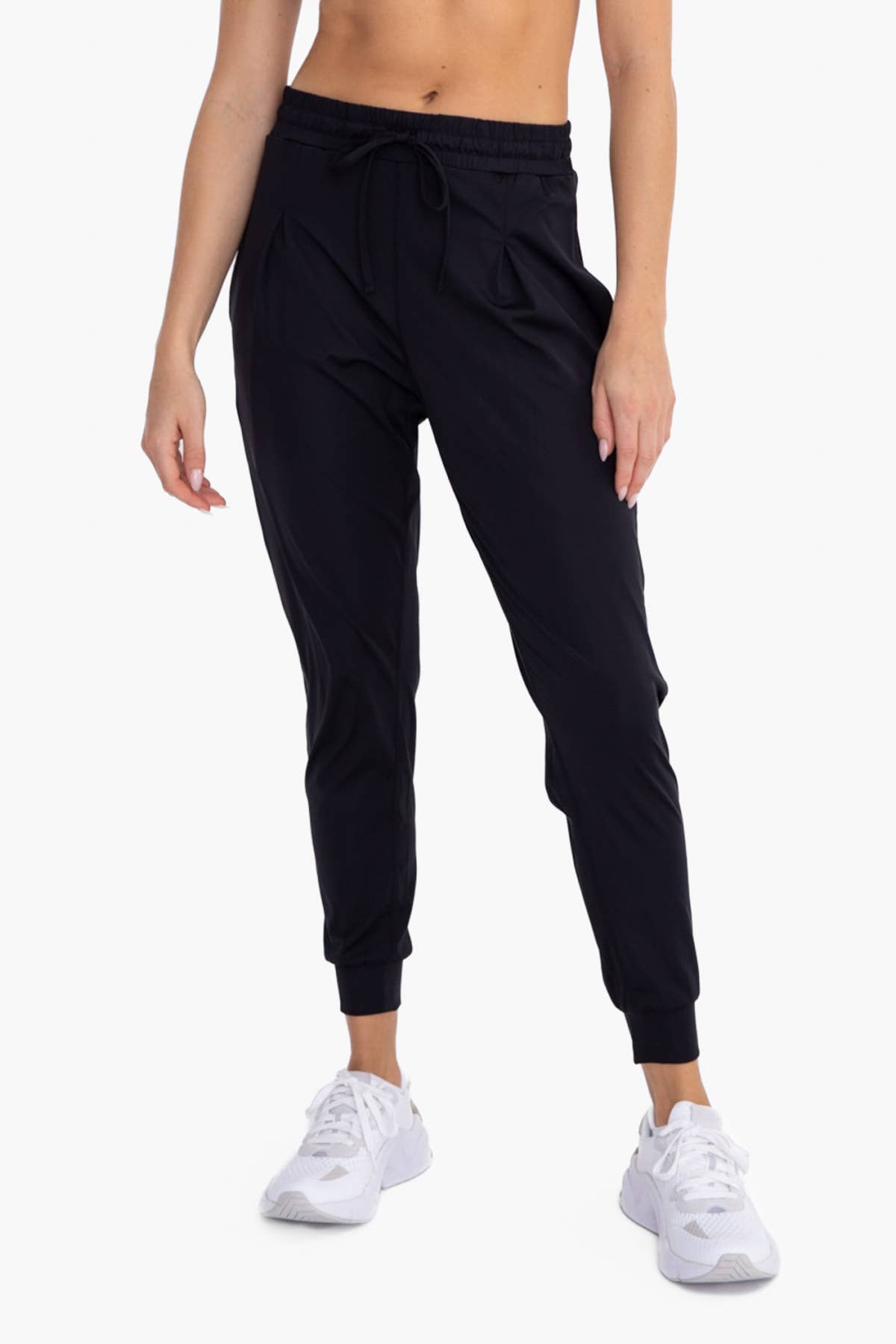 Solid Pleated Front Joggers: BLACK Core Mono B