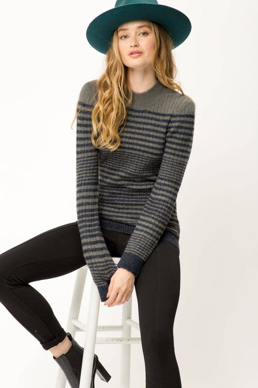 Blue & Grey Stripe Sweater Fall-Winter Mystree