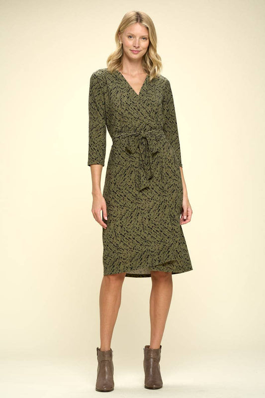 Print V neck Wrap Dress with Tie