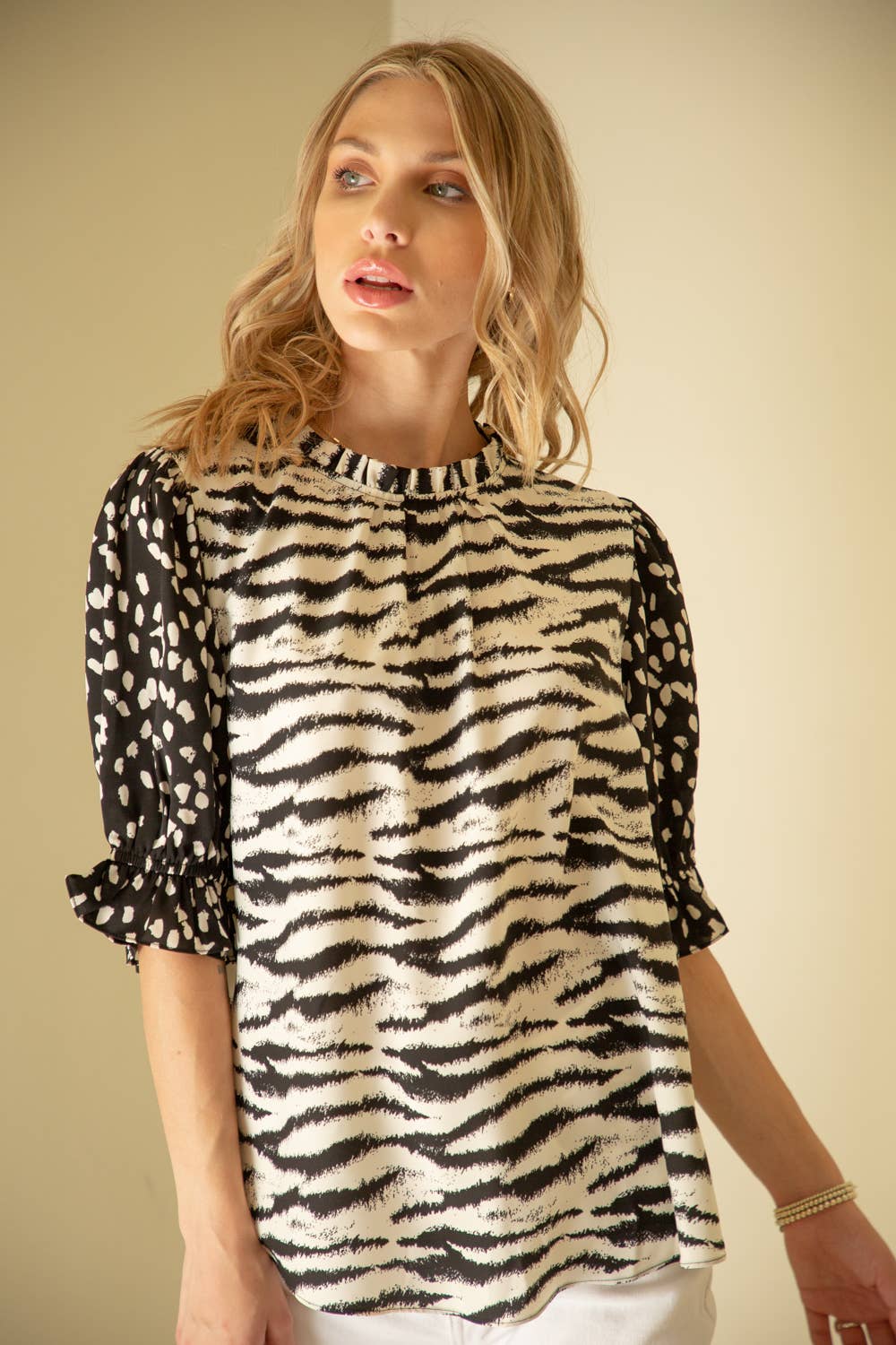Print Mix Match Puff Sleeve Top Spring-Summer VOY