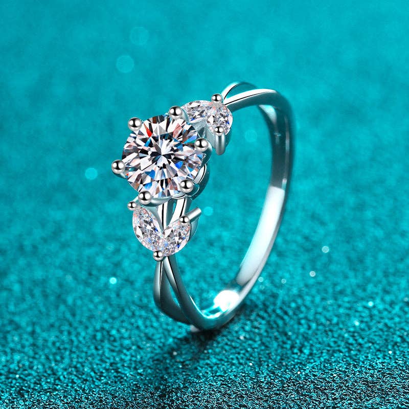 Six-Prong Moissanite Flower Ring in 925 Sterling Silver Core Perimade & Co. LLC
