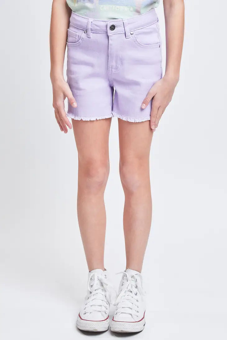 Girls High-Rise Color Twill Shorts With Fray Hem Spring-Summer YMI