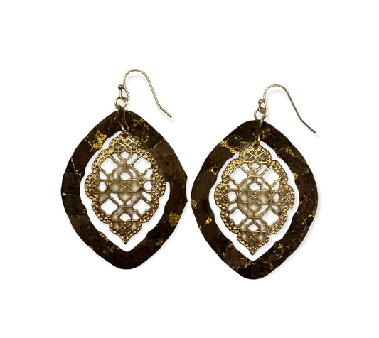 Cork Cutout Gold Center Earrings  Accessorize Me