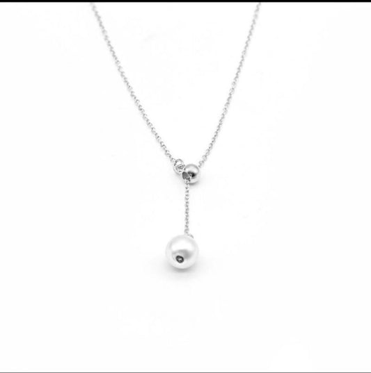 Dainty Pearl Silver Slider Necklace  Moda Clothing