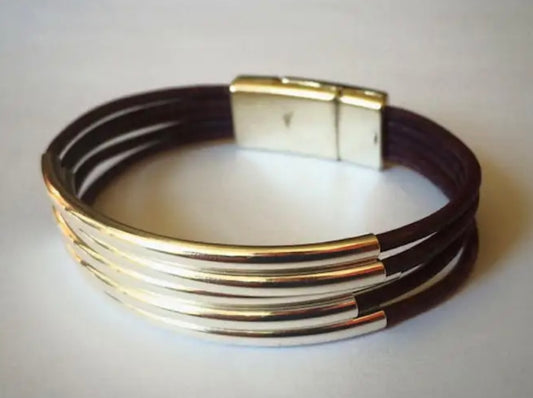 Five Silver Strand Leather Bracelet  MacKenzie Rose Designs