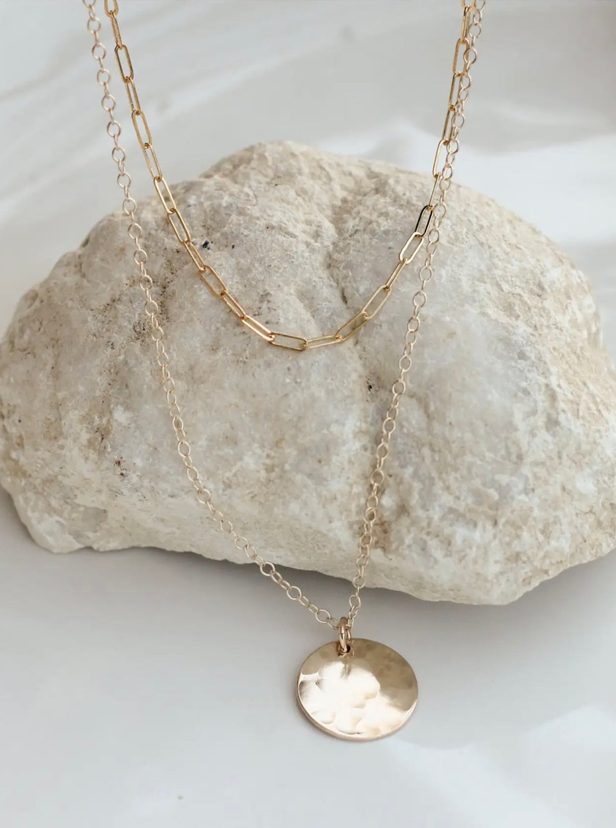 Hammered Coin & Chain Layering Necklace Set  Co Kind Jewelry